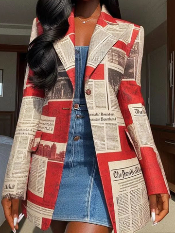 Cotton Blend Long Sleeve Loose Buttoned Blazer With Pockets